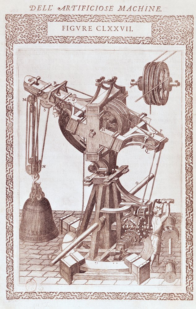Una gru, illustrazione da 'Diverse macchine immaginarie' di Agostino ...