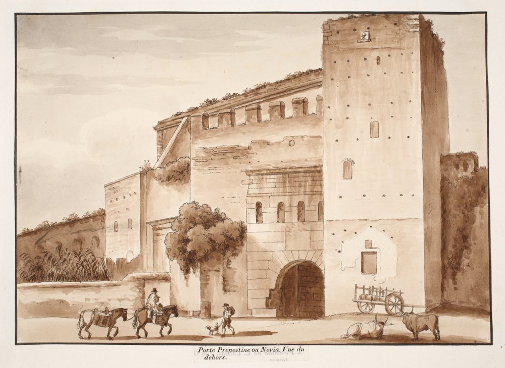 Vista esterna della Porta Prenestina o Nevia, 1833 da Agostino Tofanelli