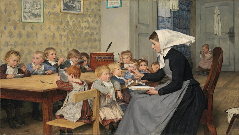 Al nido I, 1890 da Albert Anker
