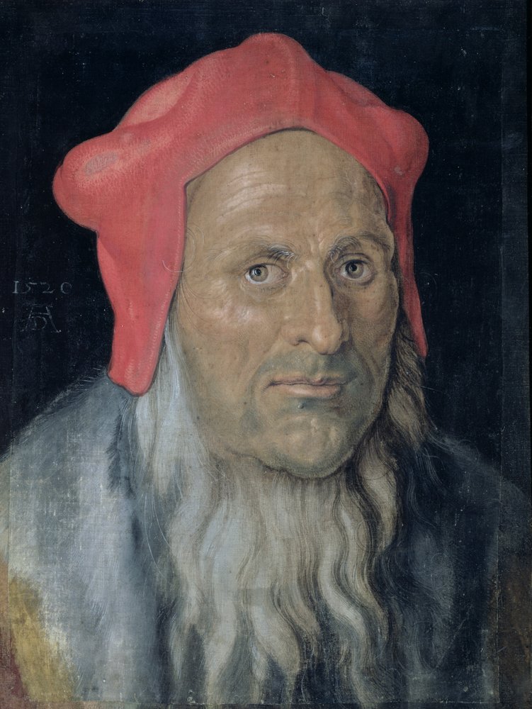 Ritratto di un uomo barbuto con cappello rosso, 1520 da Albrecht Dürer