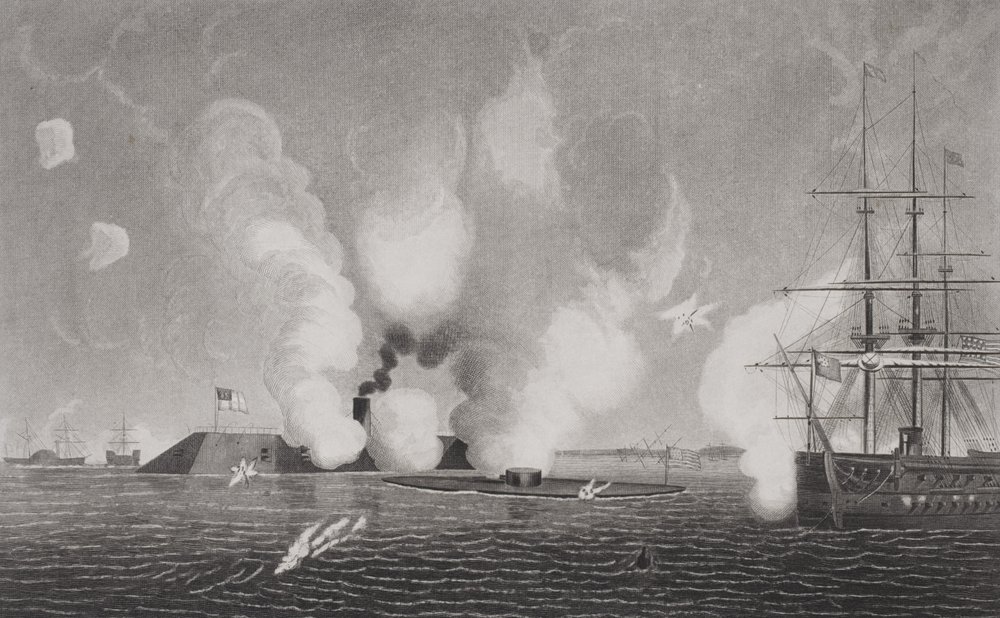 Combattimento tra la CSS Virginia Confederata (sinistra) e la USS ...