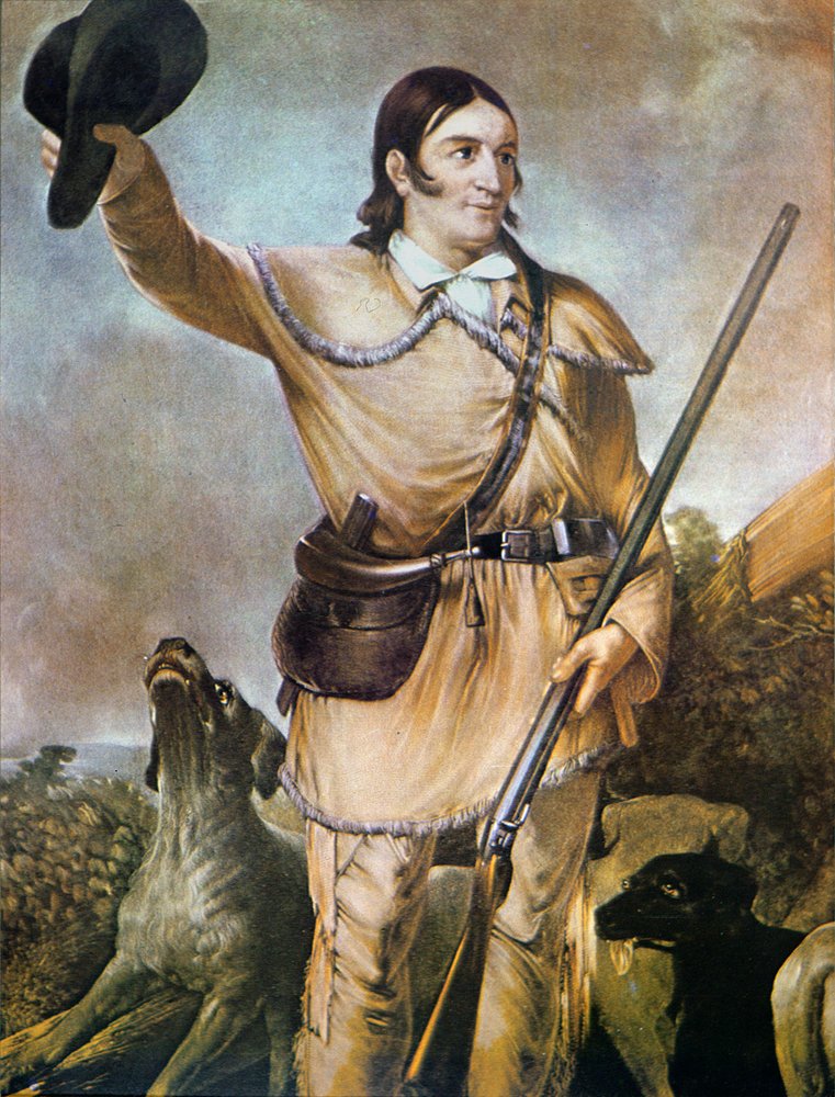 David (Davy) Crockett (1786-1836) con i suoi cani da caccia nel 1836