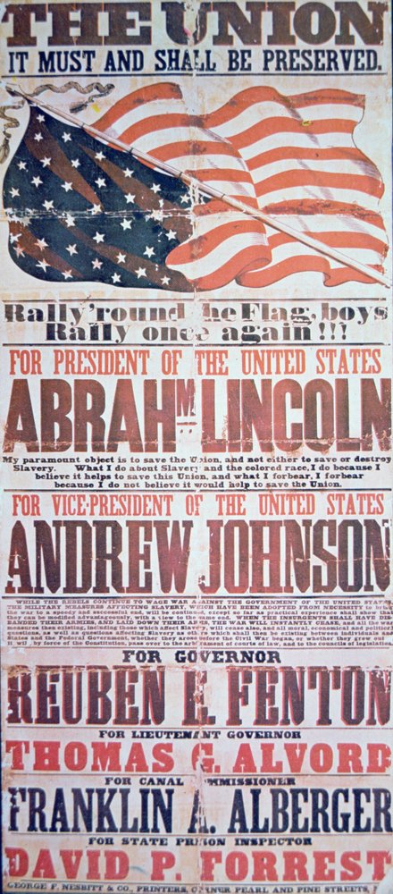 Manifesto della campagna elettorale per Abraham Lincoln (1809-65) come Presidente e Andrew Johnson (1808-75) come Vice Presidente da American School