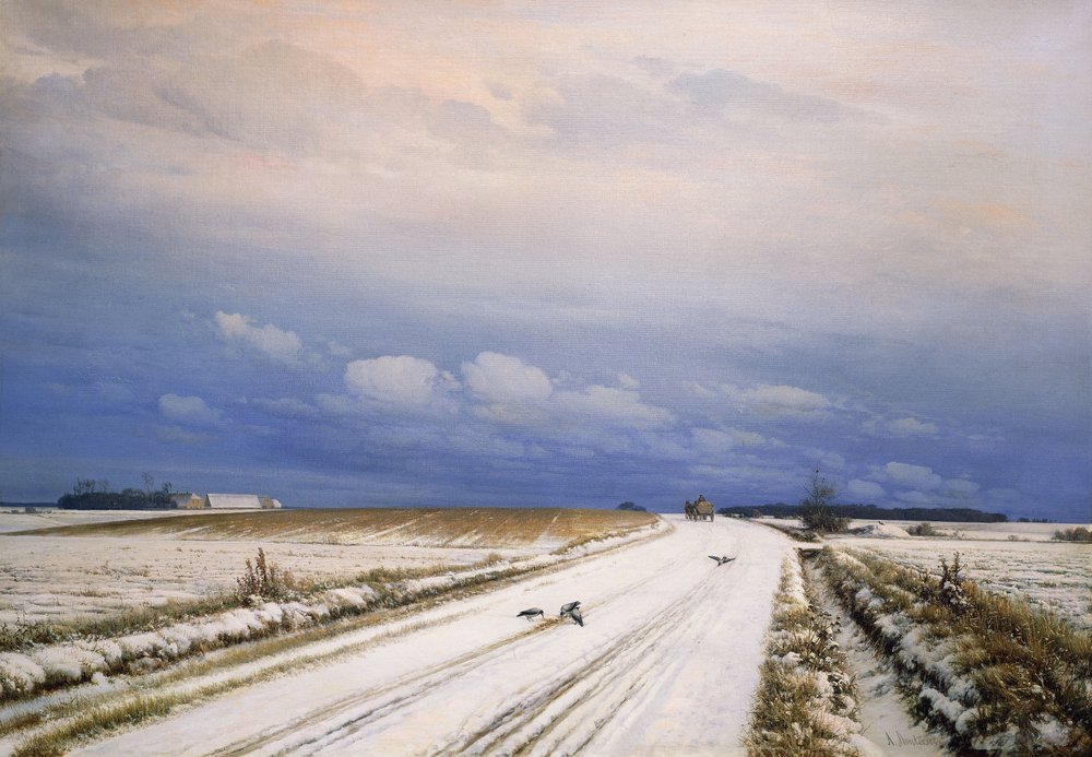 Paesaggio invernale con cavallo e carro da Anders Andersen-Lundby