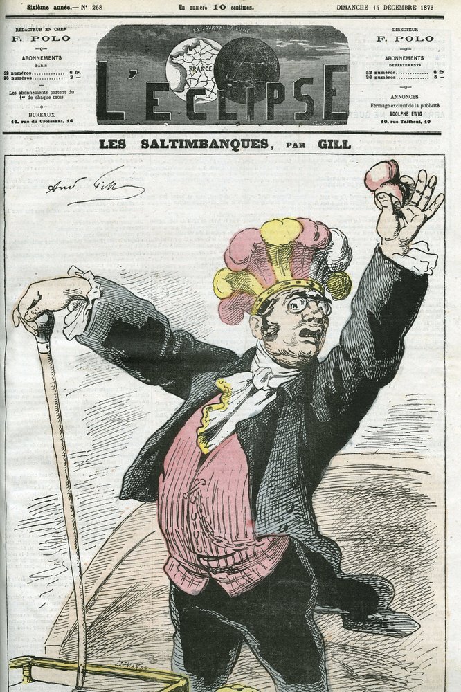 Caricatura "I Saltimbanchi", "strappo! Non combattere!", serie sui ciarlatani. Copertina di "L