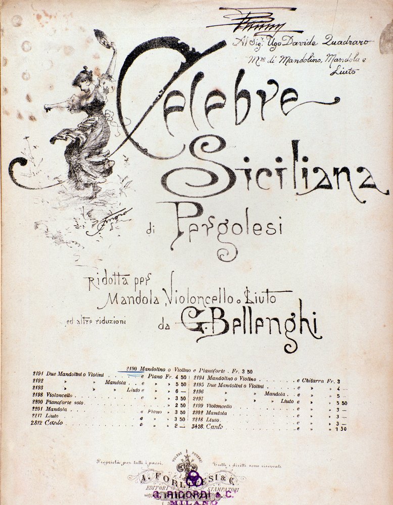 Frontespizio della partitura musicale di Celebre siciliana attribuita a GB Pergolese da Anonymous Anonymous