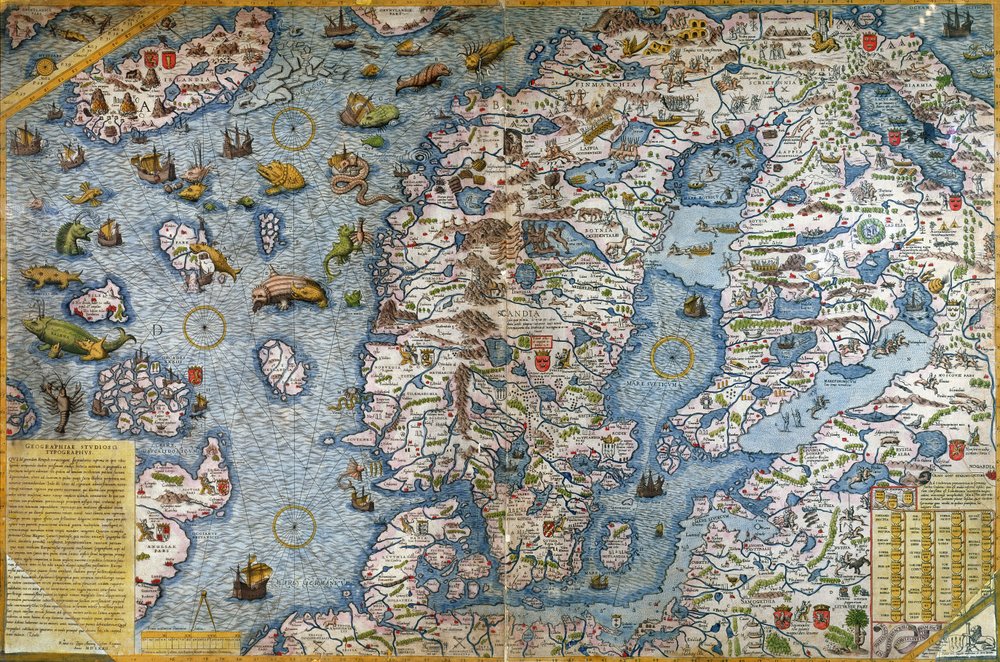 Scandinavia, dettaglio della Carta Marina di Olaus Magnus, 1572 da Antonio Lafreri