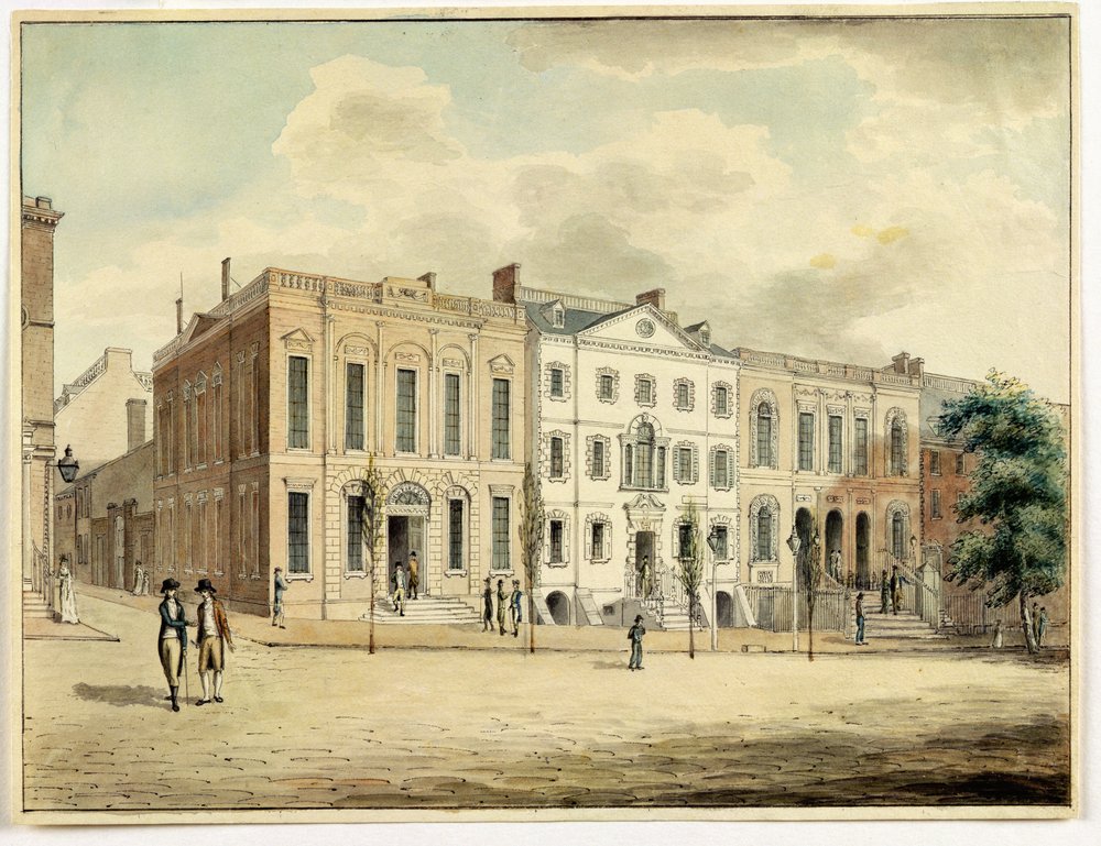 Angolo nord-est di Wall e William Streets, New York City, 1798 da Archibald Robertson
