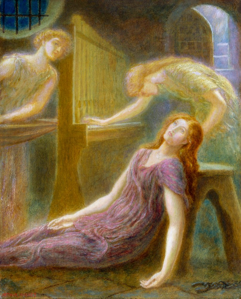 "Santa Cecilia" Dipinto di Arthur Hughes (1832-1915) 1874 Collezione privata da Arthur Hughes
