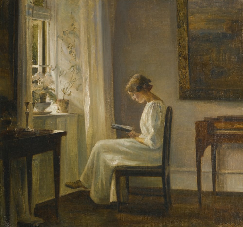 Interno con una donna che legge da Carl Holsoe