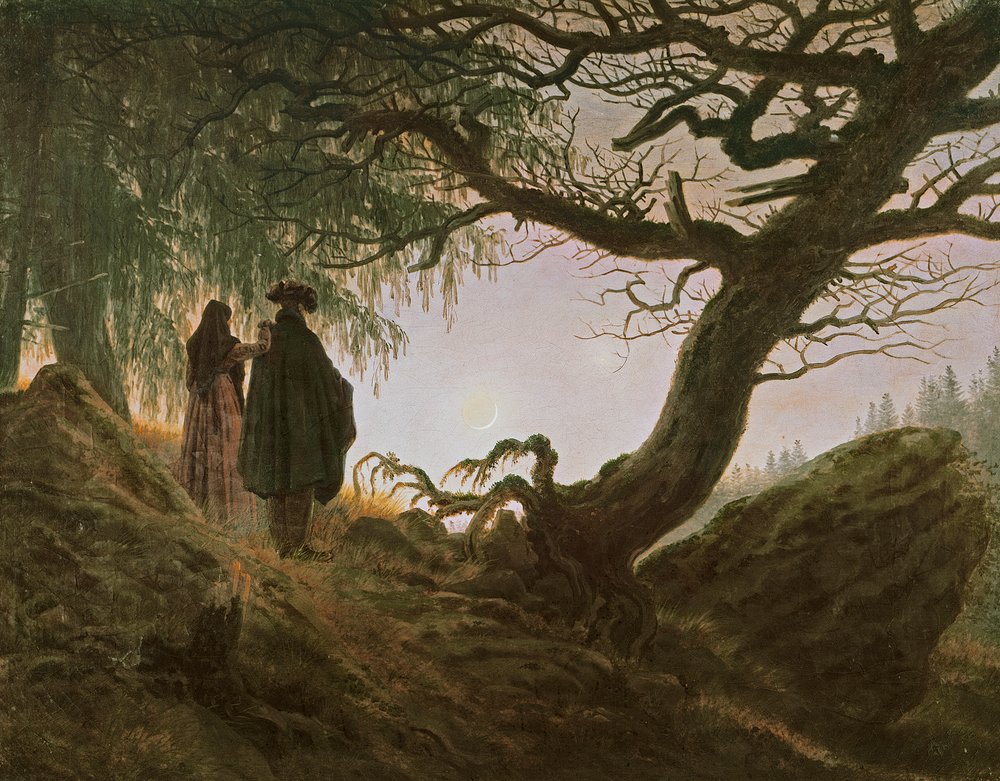 Un uomo e una donna contemplano la luna di Caspar David Friedrich — free download