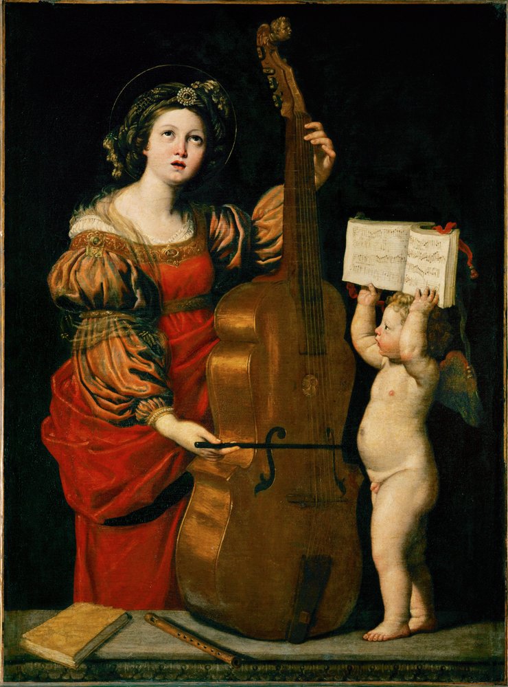 Santa Cecilia e un angelo con in mano uno spartito musicale ... da Domenichino (1581-1641)