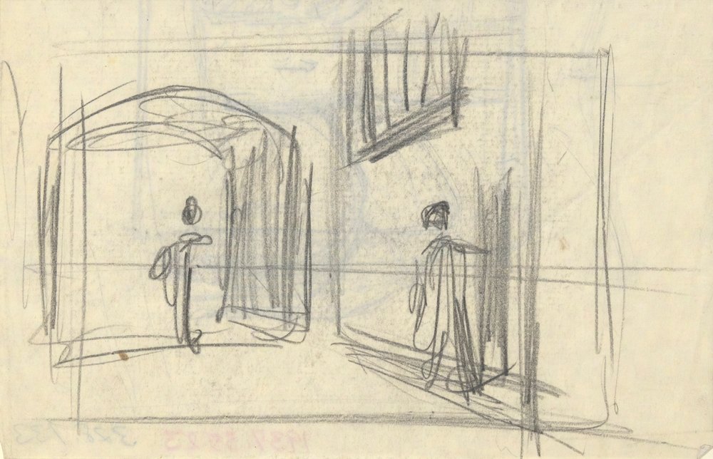 Scena di strada con figure (recto); Studio architettonico (verso)