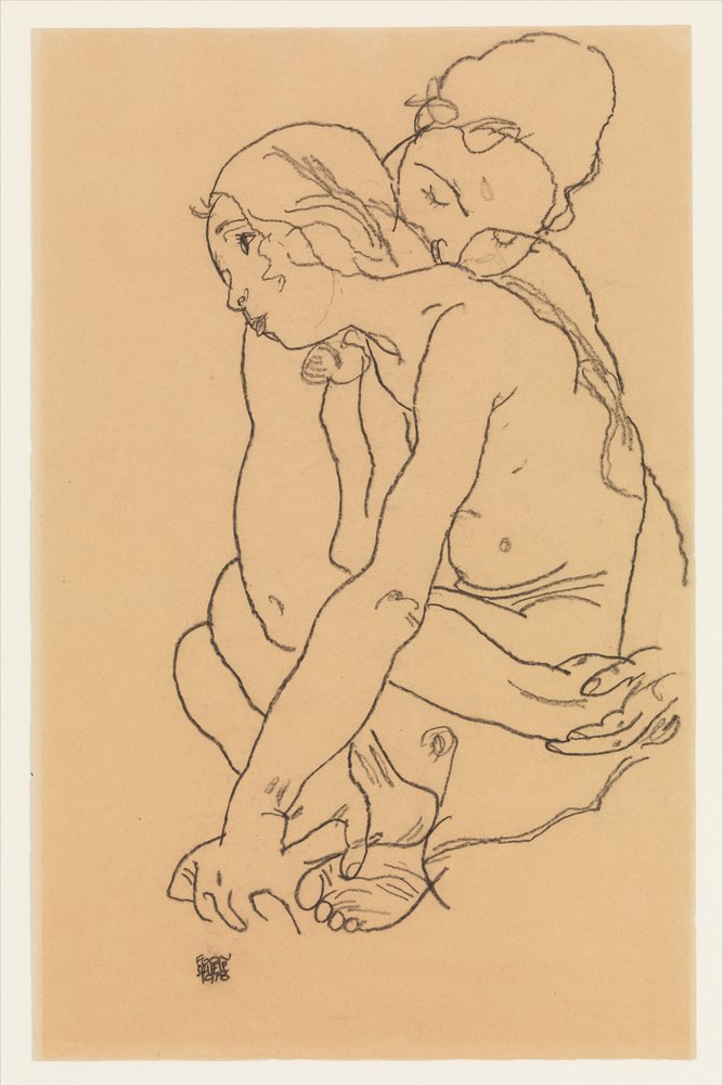 Donna e ragazza che si abbracciano da Egon Schiele