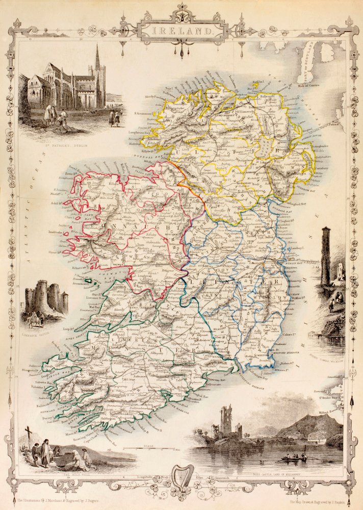 Mappa dell'Irlanda da 'The History of Ireland' di Thomas Wright ...