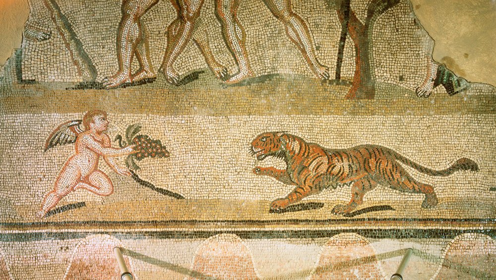 Putto e tigre. Mosaico della Villa Hermes, Aquincum, Ungheria da Erich Lessing