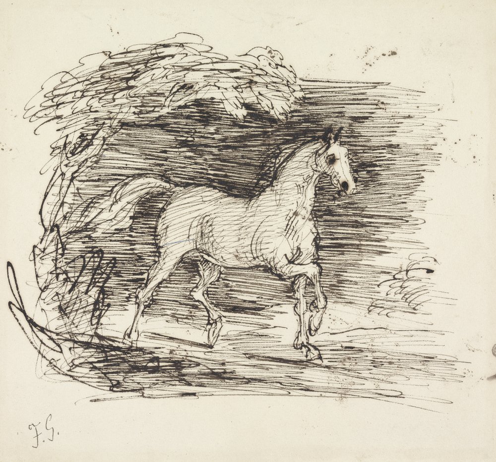 Un cavallo grigio che trotta fuori da un bosco da Francis Grant