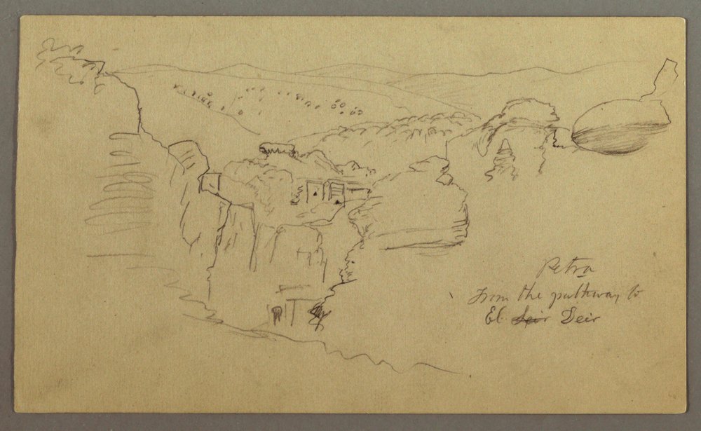 Schizzo. Vista di Khirbet en Wasara "Petra / dal sentiero per / El Deir" da Frederic Edwin Church