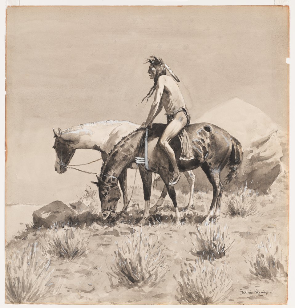 Per molto tempo rimase fermo, un disegno per The Way of an Indian, probabilmente 1900 da Frederic Remington
