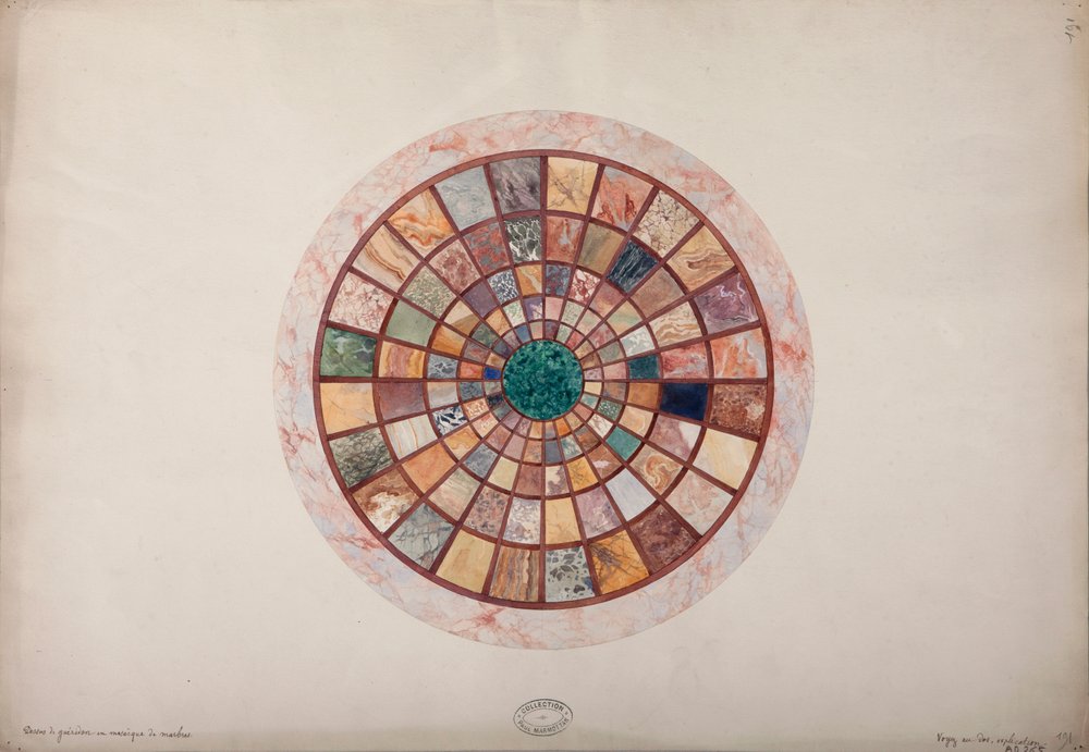 Mosaico di marmo sulla sommità del piedistallo fatto per la Principessa Elisa da French School