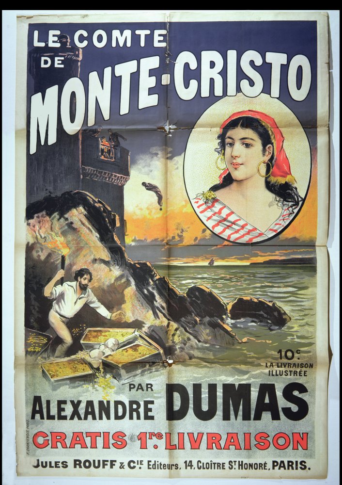 Poster pubblicitario di Le Comte de Monte Cristo di Alexandre Dumas Padre (1802-70) da French School