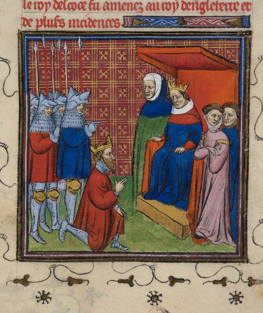 Royal 20 C.V11 John Baliol davanti a Edoardo I, illustrazione dalle 