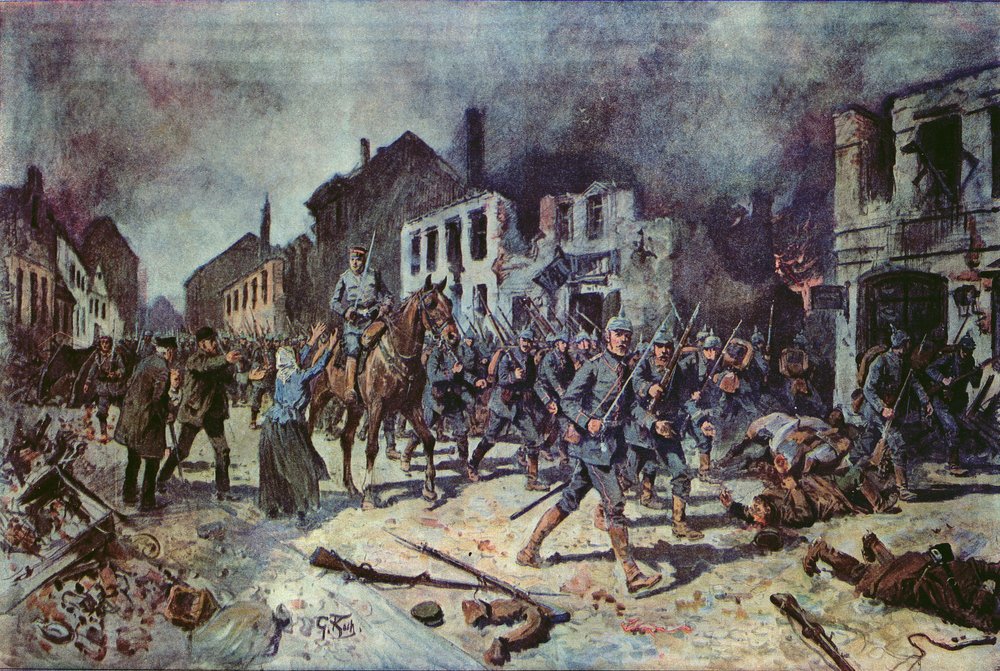 Truppe tedesche entrano nella città di Ortelsburg durante la battaglia di Tannenberg, agosto 1914 da Georg Koch