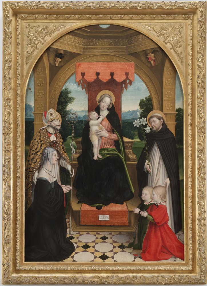 Madonna in trono con il Bambino tra i Santi Abbondio e Domenico, il committente Ludovica Buronzo e i suoi figli Pietro e Girolamo da Gerolamo Giovenone