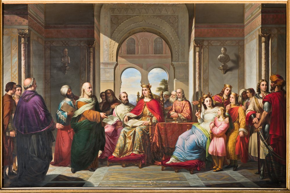 Federico II riceve un libro di Aristotele da Michele Scoto