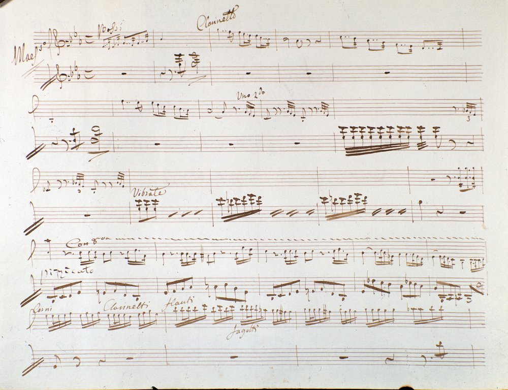 Pagina della partitura musicale per violino per la sinfonia in Cenerentola, o La bontà trionfante di Gioacchino Rossini da Gioachino Rossini