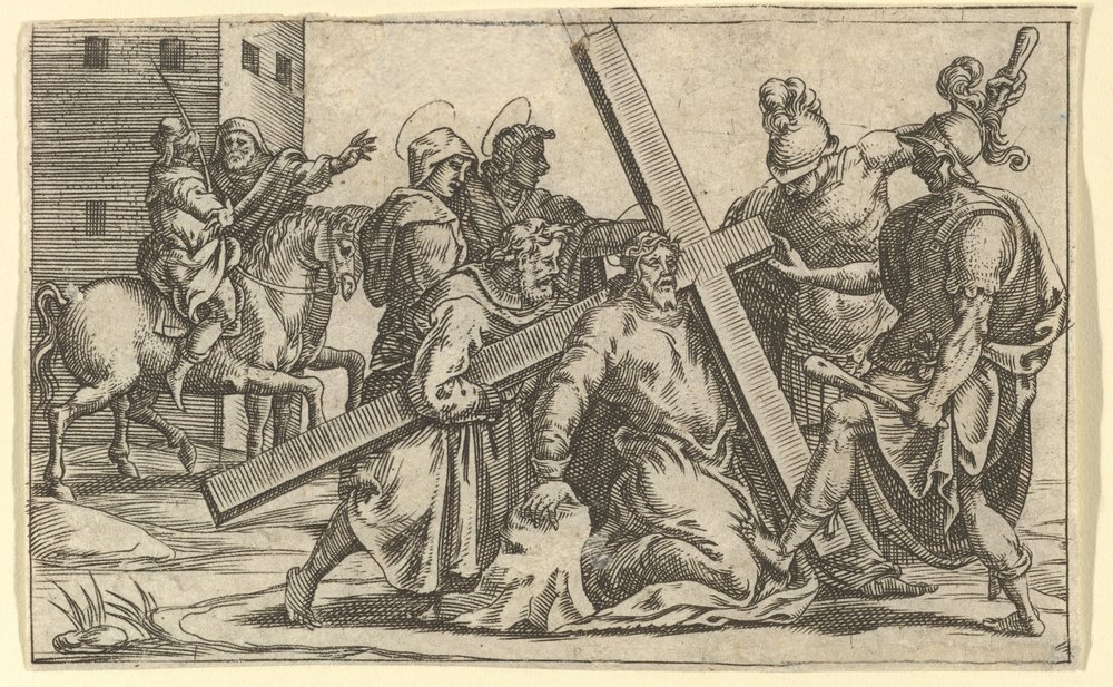 La Vergine Addolorata: Cristo che porta la croce, uno dei nove compartimenti circostanti..., entro il 1575 da Giorgio Ghisi