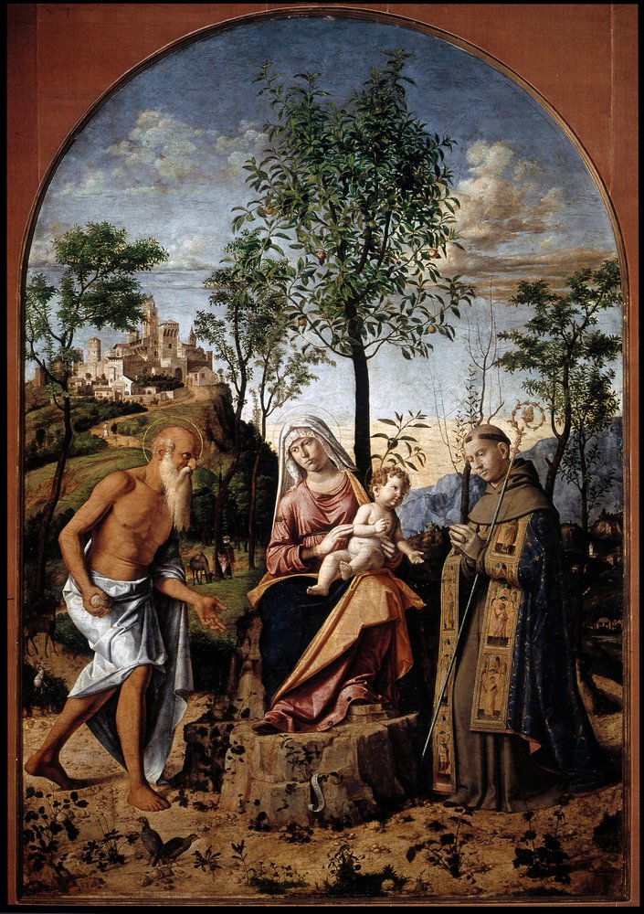 Madonna all'arancio. Vergine col Bambino circondata da san Girolamo e san Ludovico di Tolosa (Luigi d'Angiò o san Ludovico di Tolosa) da Giovanni Battista Cima da Conegliano