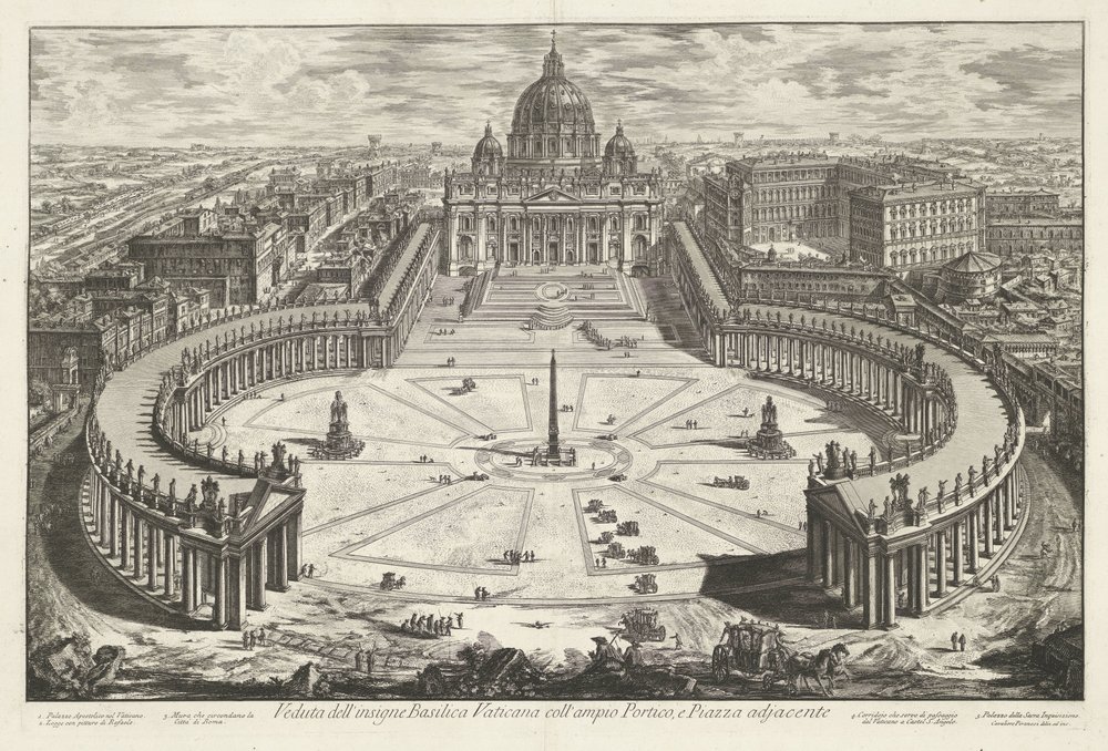 Piazza San Pietro con la Basilica di San Pietro nella Città del Vaticano - Veduta dell