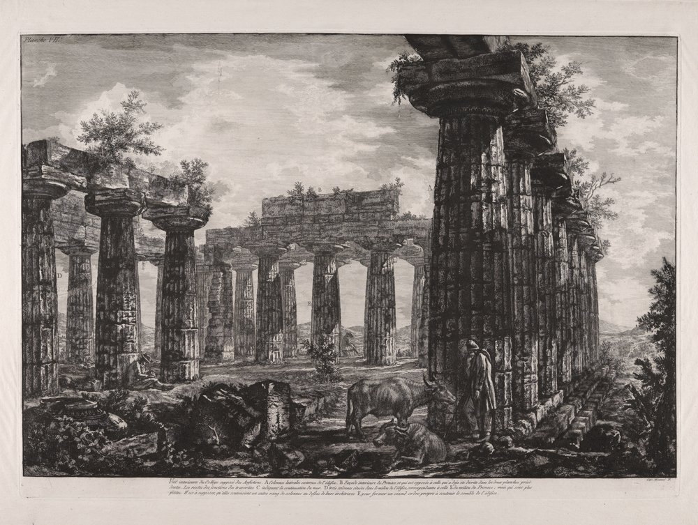 Veduta interna del cosiddetto Collegio degli Anfictions, da «Diverse vedute di ... Pesto» (Diverse vedute di ... Paestum) da Giovanni Battista Piranesi