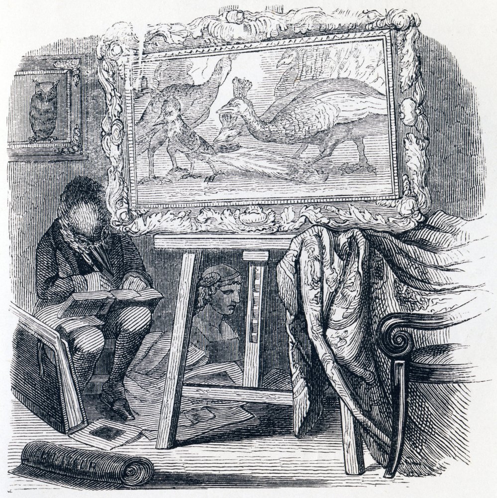 La ghiandaia si adorna di piume di pavone (Le geai pare des plumes du paon) - Favole di La Fontaine da Grandville