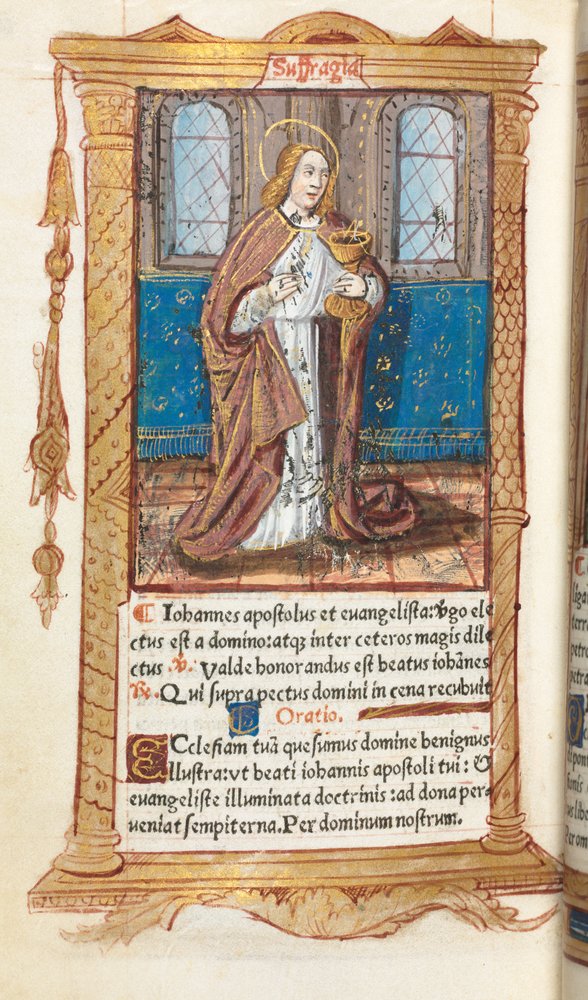 Libro delle Ore stampato Uso di Roma: fol. 98v, San Giovanni Evangelista da Guillaume Le Rouge