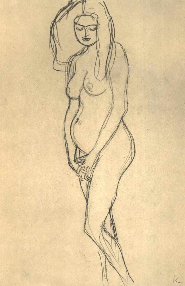 Nudo di una donna incinta rivolta a sinistra da Gustav Klimt