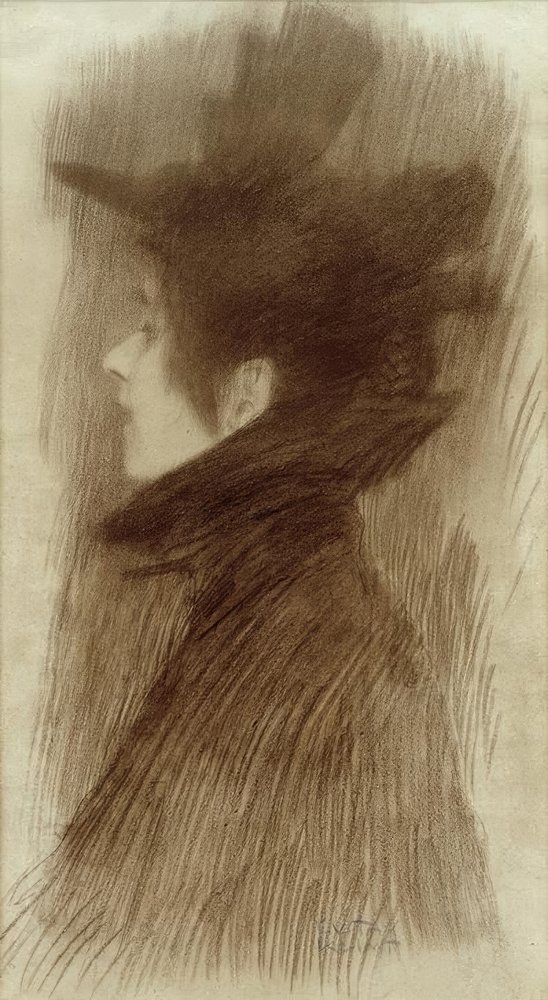 Ragazza con cappello e mantello di profilo da Gustav Klimt