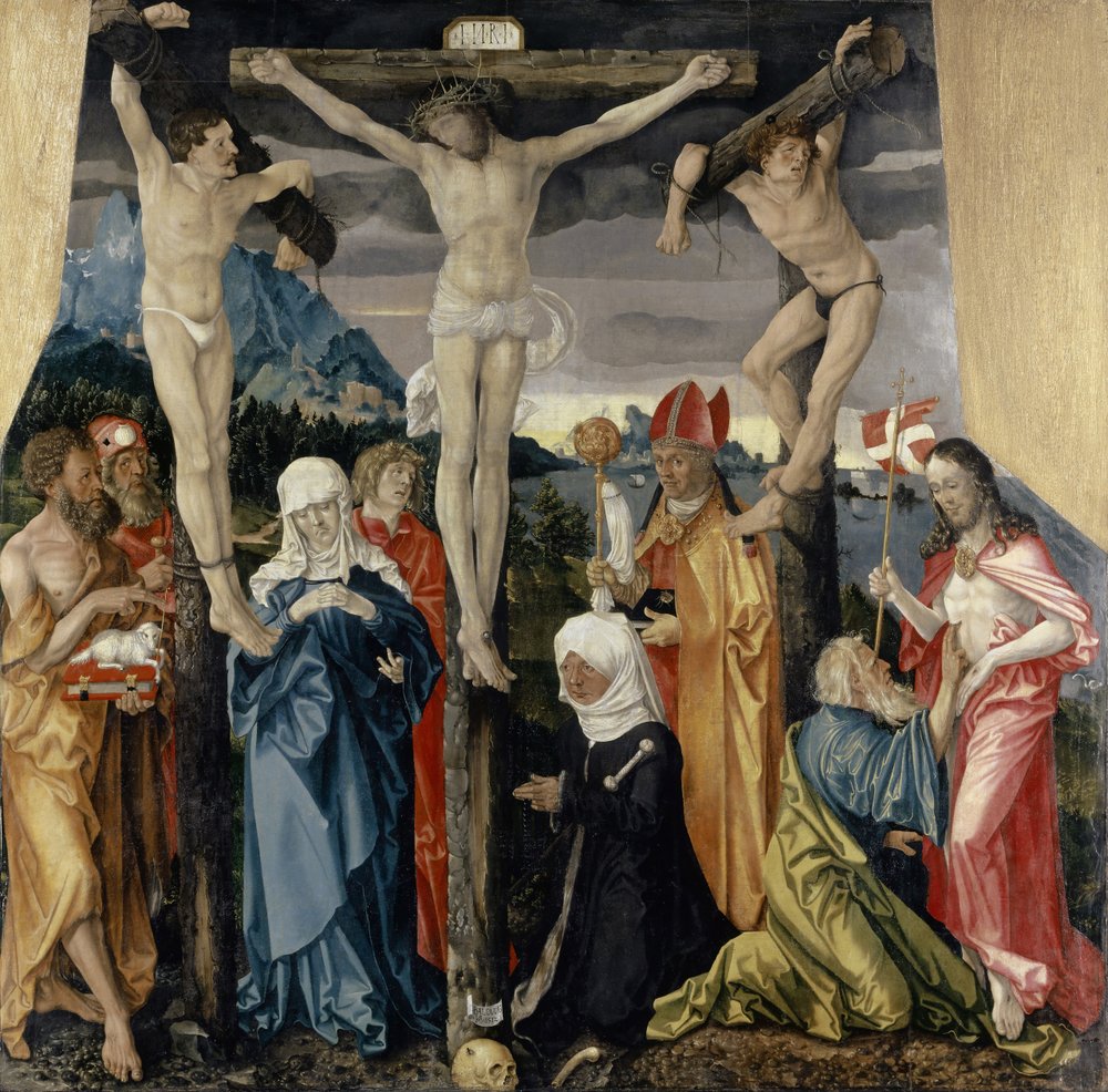 Cristo crocifisso con i ladroni, santi e una donatrice da Hans Baldung Grien