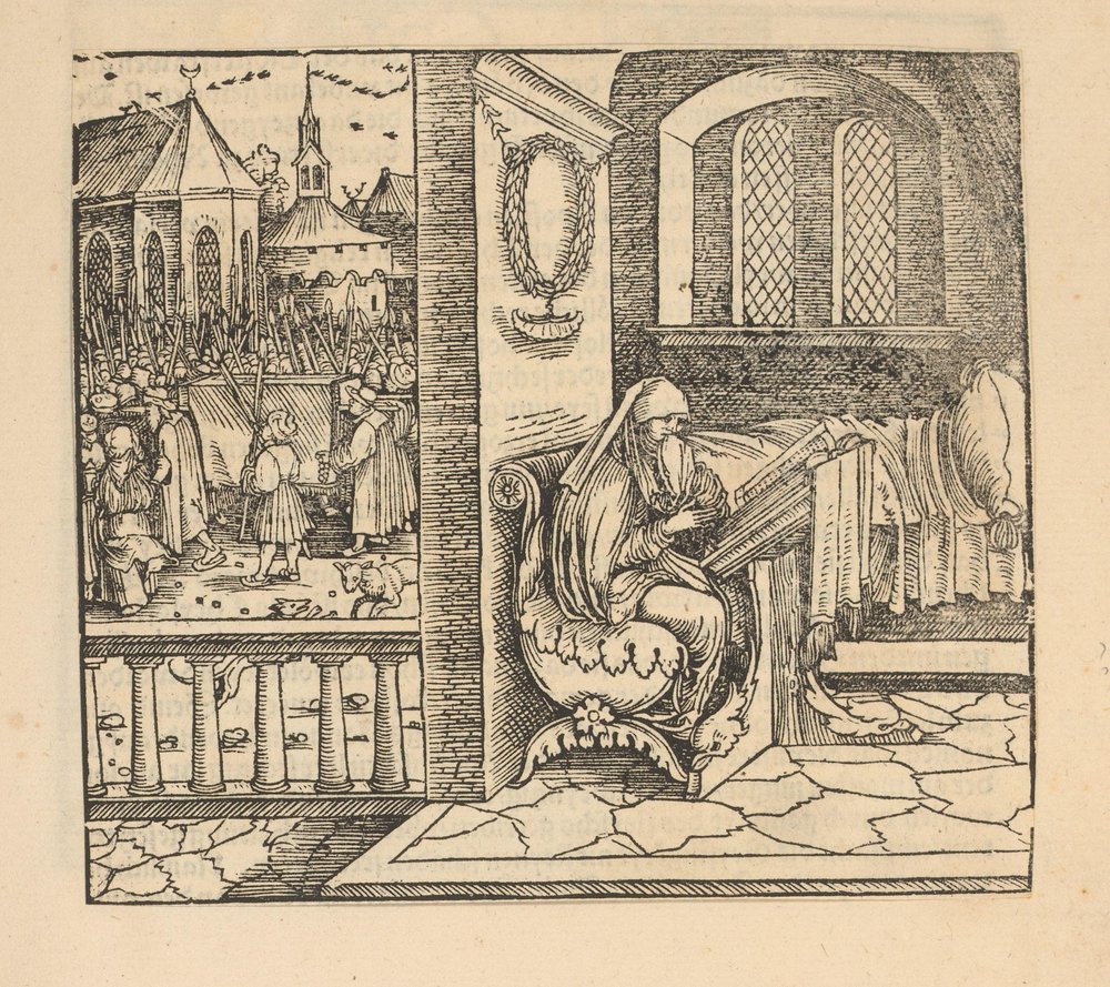 Donna che prega e corteo funebre da Hans Schäufelein (possibly)