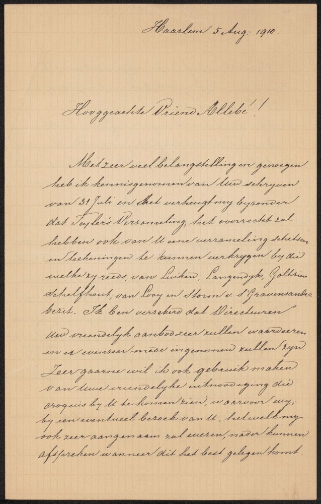 Lettera ad August Allebé da Hendrik Jacobus Scholten