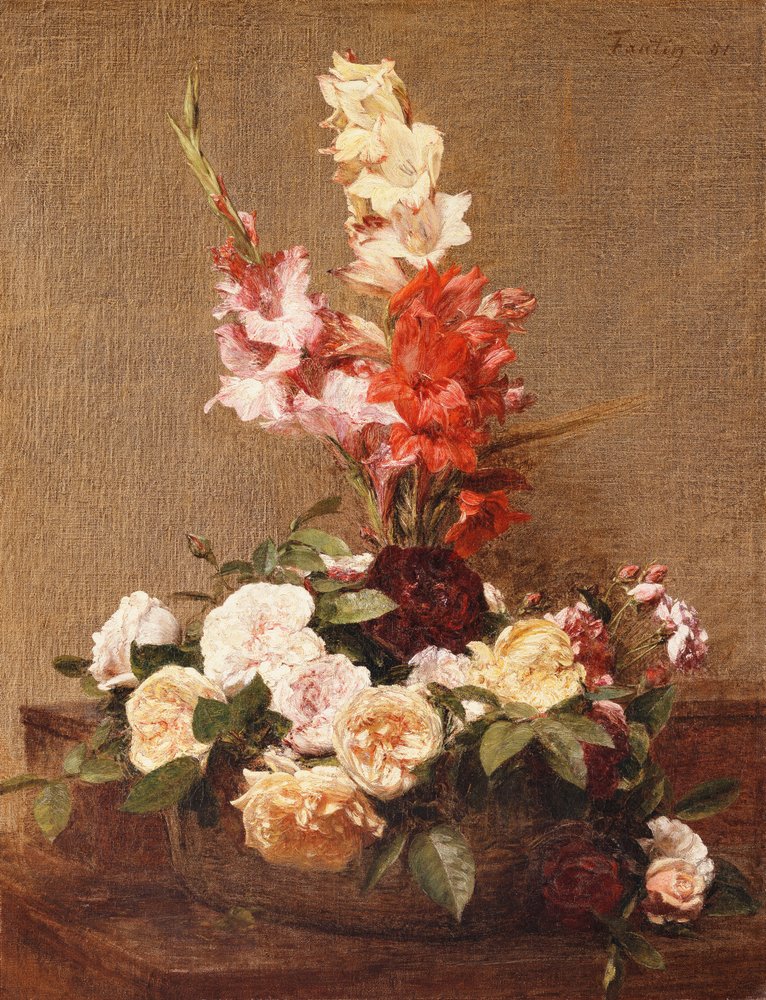 Gladioli e rose da Ignace Henri Jean Fantin-Latour
