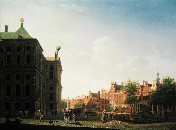 Veduta lungo il Nieuwezijds Voorburgwal ad Amsterdam che mostra il retro del Palazzo Reale, 1782 da Isaac Ouwater