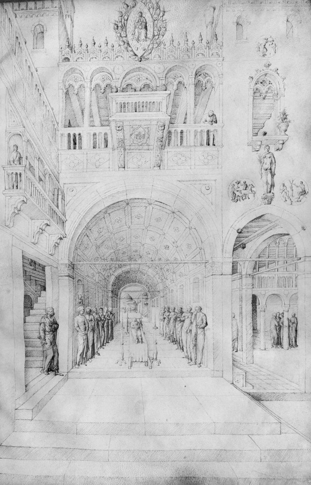 Morte della Vergine nella ricca architettura di un palazzo veneziano ...