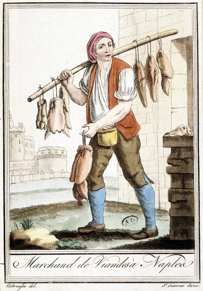 Macellaio a Napoli - in "Encyclopedia of travels" di Grasset St Sauveur, Parigi da Jacques Grasset de Saint-Sauveur