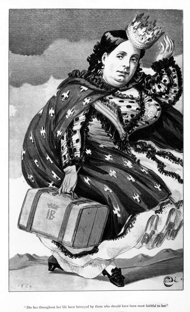 La regina Isabella II di Spagna, vignetta pubblicata sulla rivista «Vanity Fair», 18 settembre 1869 da James Jacques Joseph Tissot