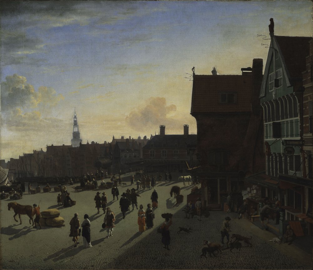 Il Dam e il Damrak, Amsterdam, circa 1663 da Jan van der Heyden
