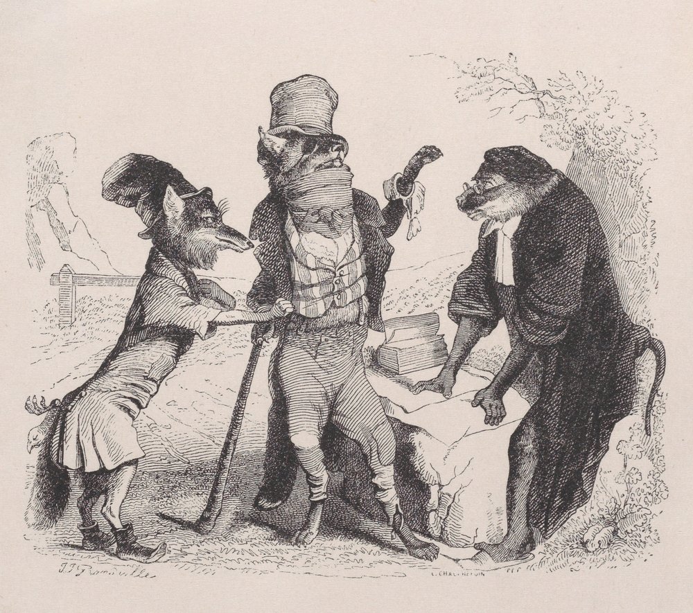 Il lupo che supplica contro la volpe, davanti alla scimmia da Jean Ignace Isidore Gérard