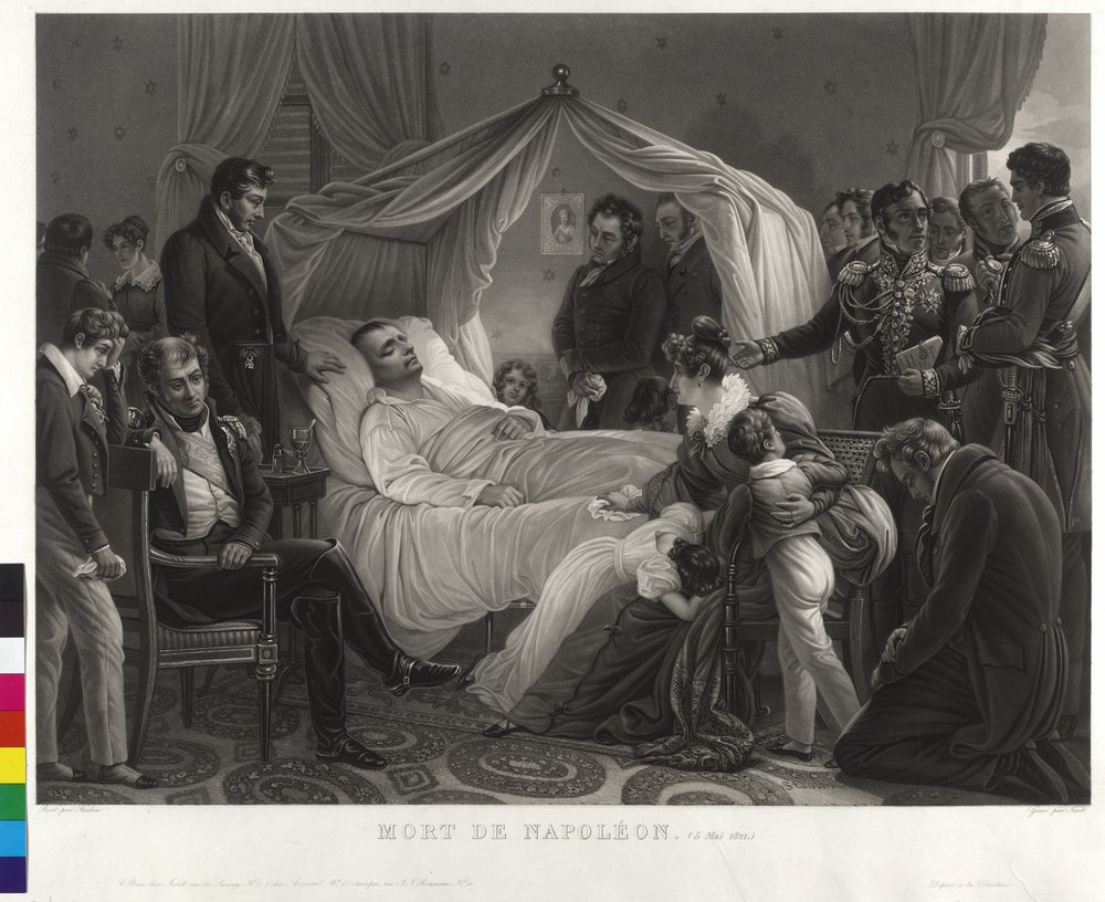Napoleone I sul letto di morte circondato da abider da Jean Pierre Marie Jazet