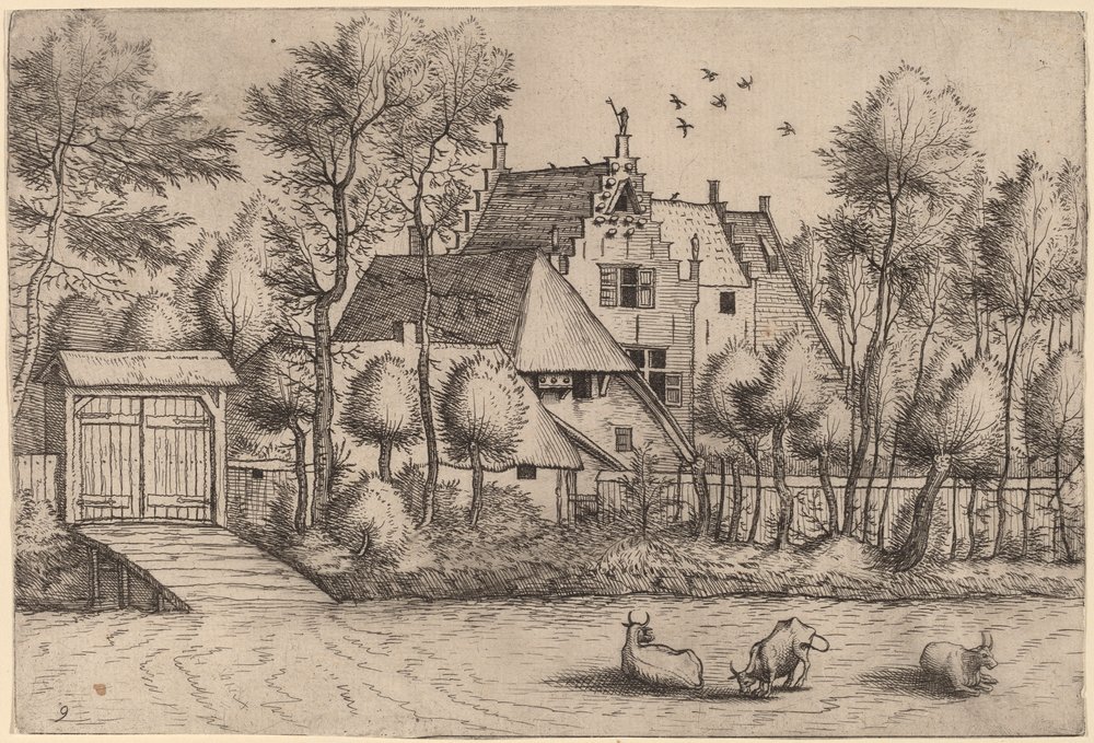 Casa di campagna con un fossato da Johannes van Doetechum, the Elder and Lucas